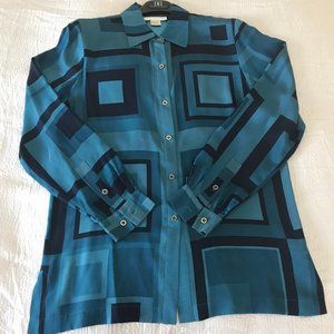 Doncaster Blue Squares Silk Blouse Size 4